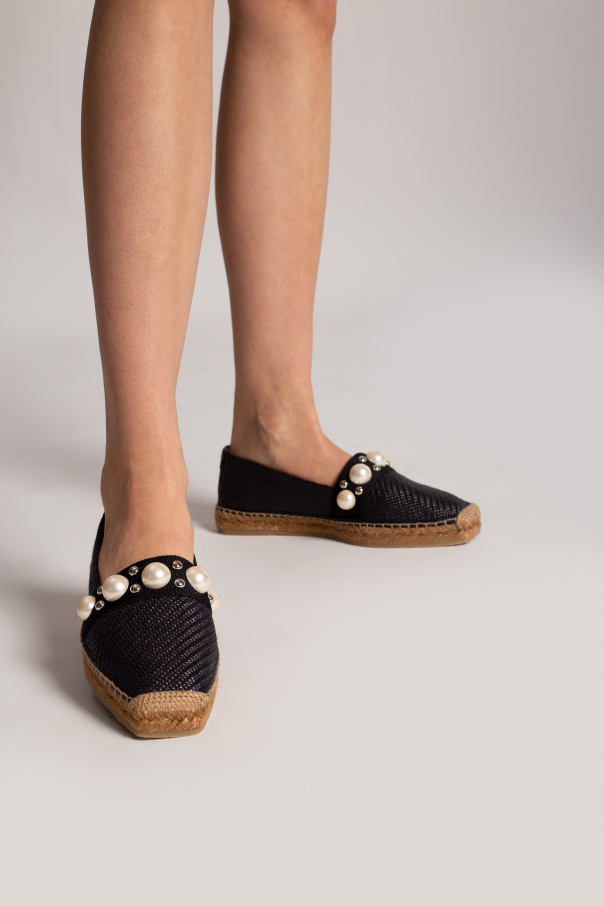jimmy choo dru embellished woven espadrilles